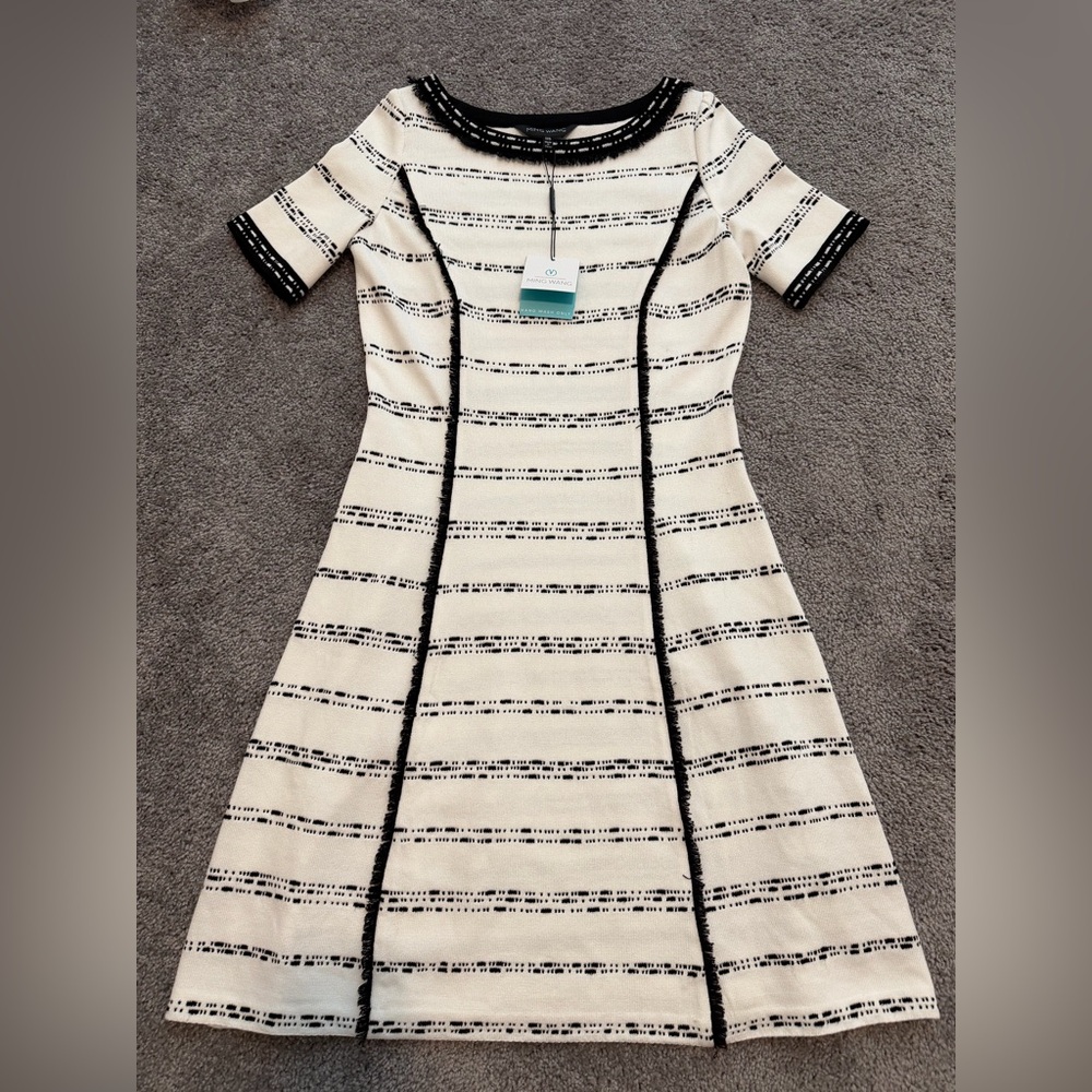 Ming Wang Jewel Neck Striped Flare Soft Knit Dress NWT XXS - Picture 3 of 10